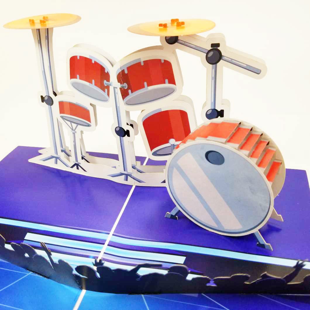 3D Pop Up Drum Set Card For Drummer Gift, Music Lover Birthday