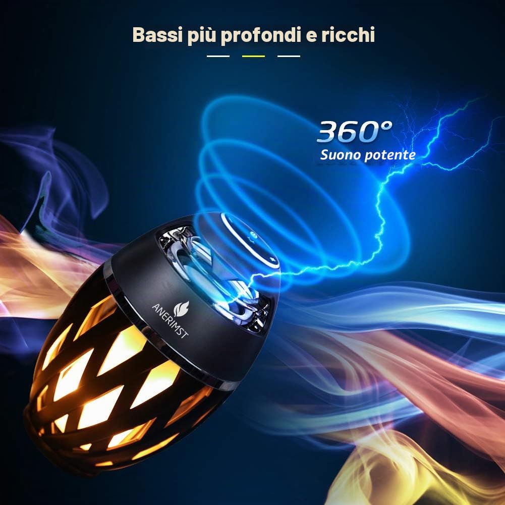 Altoparlante Led con effetto fiamma, Altoparlante Bluetooth per esterni con Suono stereo di qualità superiore, Lampada da tavolo con altoparlante wireless perfetto come regalo di Natale