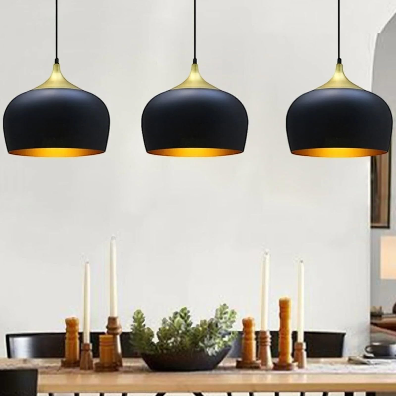 bamyum Lot de 3 Suspension Luminaire Moderne en Metal, Lustre Salle à Manger Ronde de 30 cm, Lustre Cuisine E27 en Métal, Plafonnier, Lampe pour Chambre, Salon, Couloir, Noir