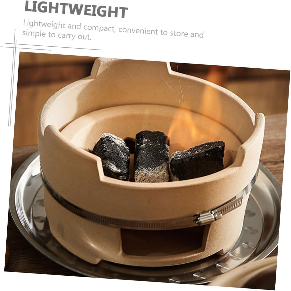 Kisangel Medium Charcoal Barbecue Stove with Stainless Steel Grill Net Set, Portable Clay Pot Base for Indoor Heating and Outdoor Camping Bbq Supplies