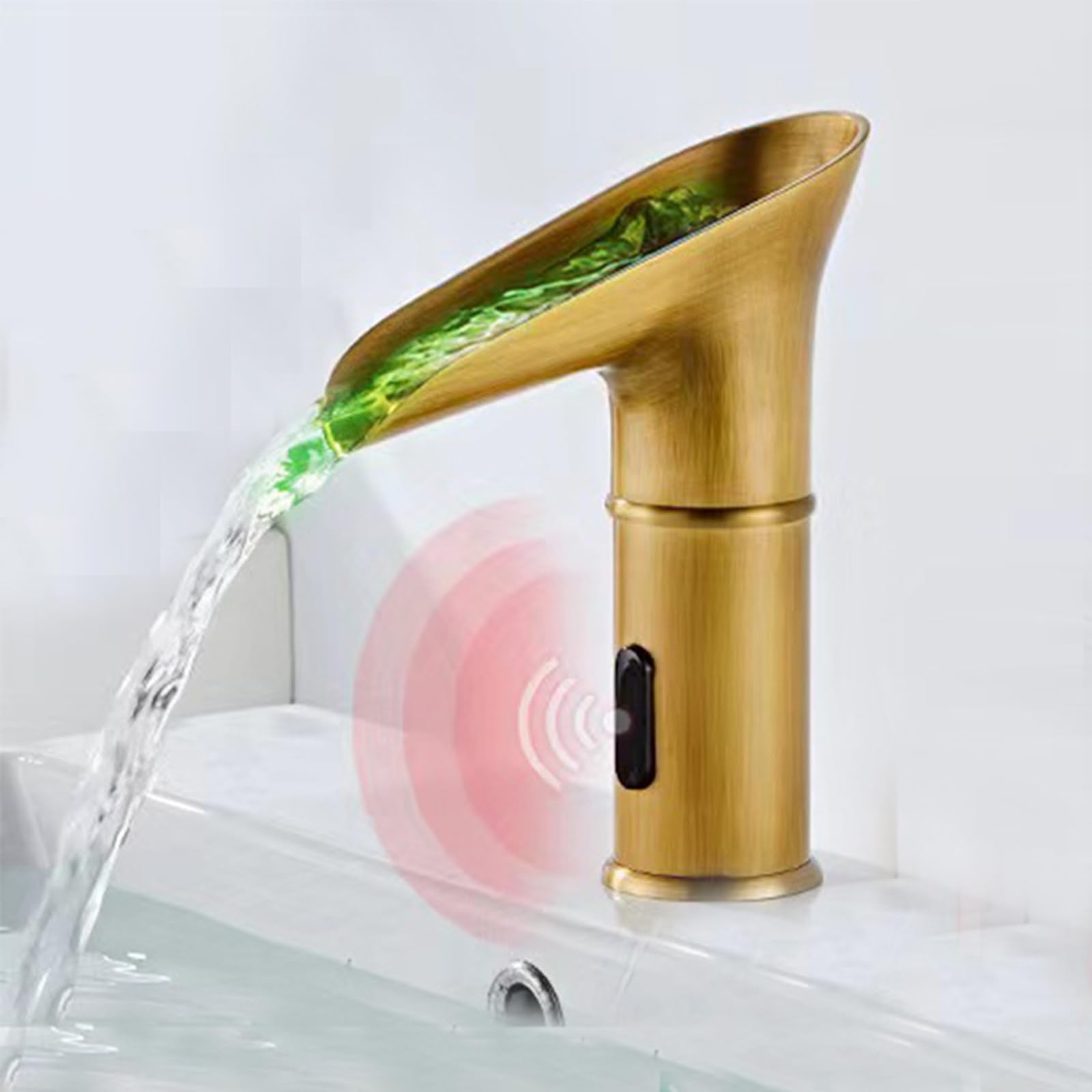 FQWNCIEG Basin Mixer Tap Bathroom Sink Taps Automatic Sensor Faucet Retro Waterfall for Basin Hot and Cold Water,Antique,Low Lavatory Sink Faucet