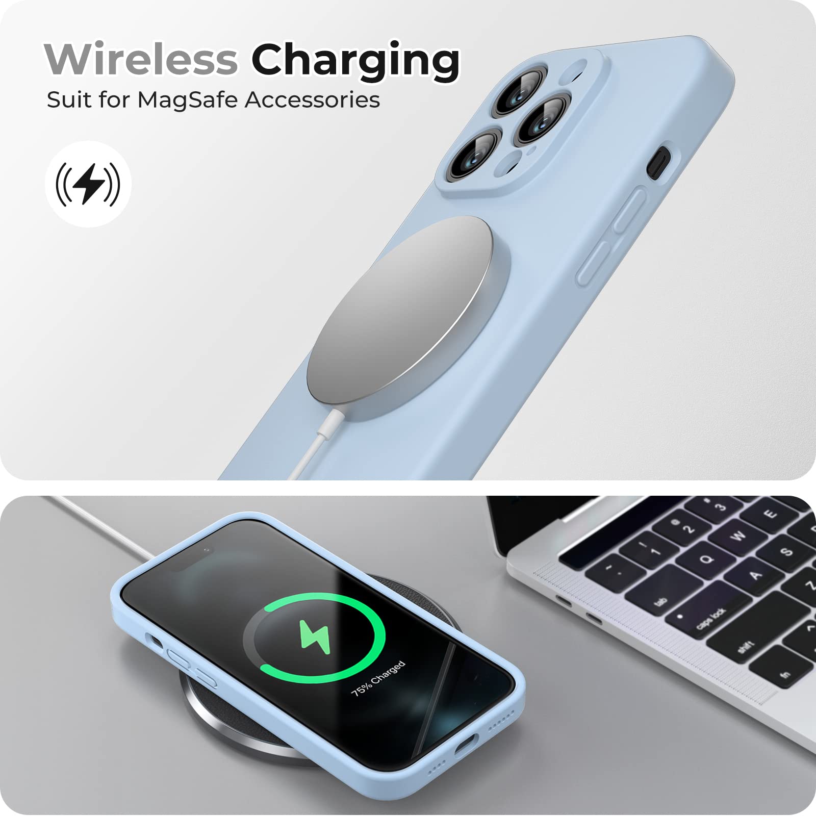 GOODVISH 3 in 1 Cover per iPhone 14 Pro Max Silicone per 6,7", con 2 Pezzi di Pellicola Protettiva, iPhone 14 Pro Max Custodia per Cellulare Antiurto Resistente 360° Protezione, Blu Grigio