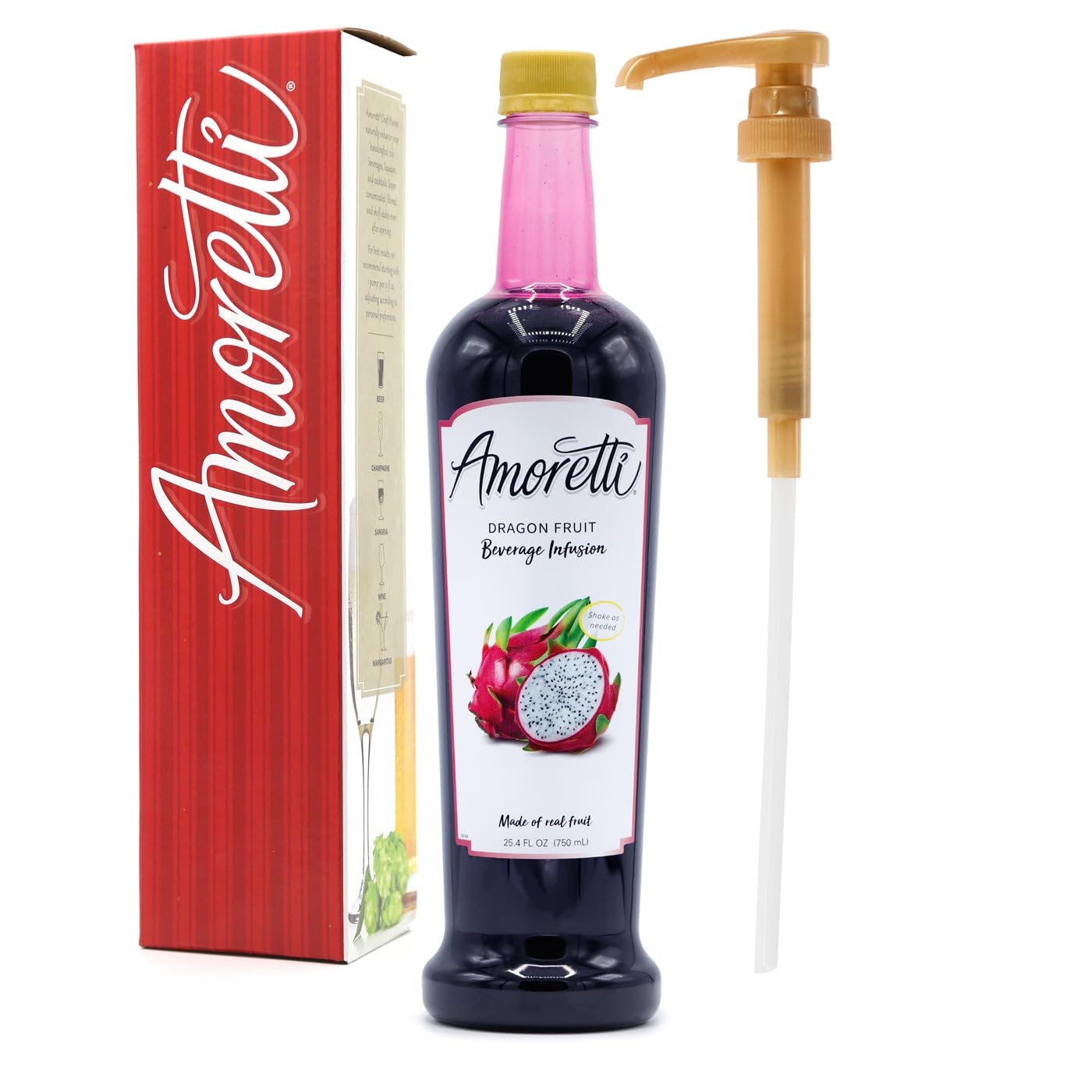 Amoretti - Dragon Fruit Beverage Infusion, 94 Servings Per Bottle (750 ml) - Drink Mix & Water Enhancer with Pump for Flavoring Cocktails, Waters, Teas, and other Beverages, Preservative Free