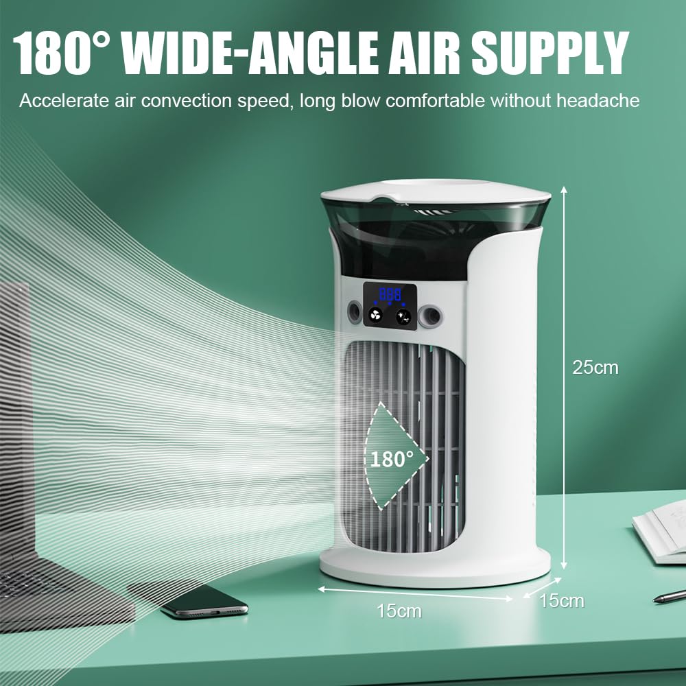 Mobile Klimaanlage Mini Klimagerät Luftkühler 800ml Wassertank Verdunstungskühlung Leise Weiß