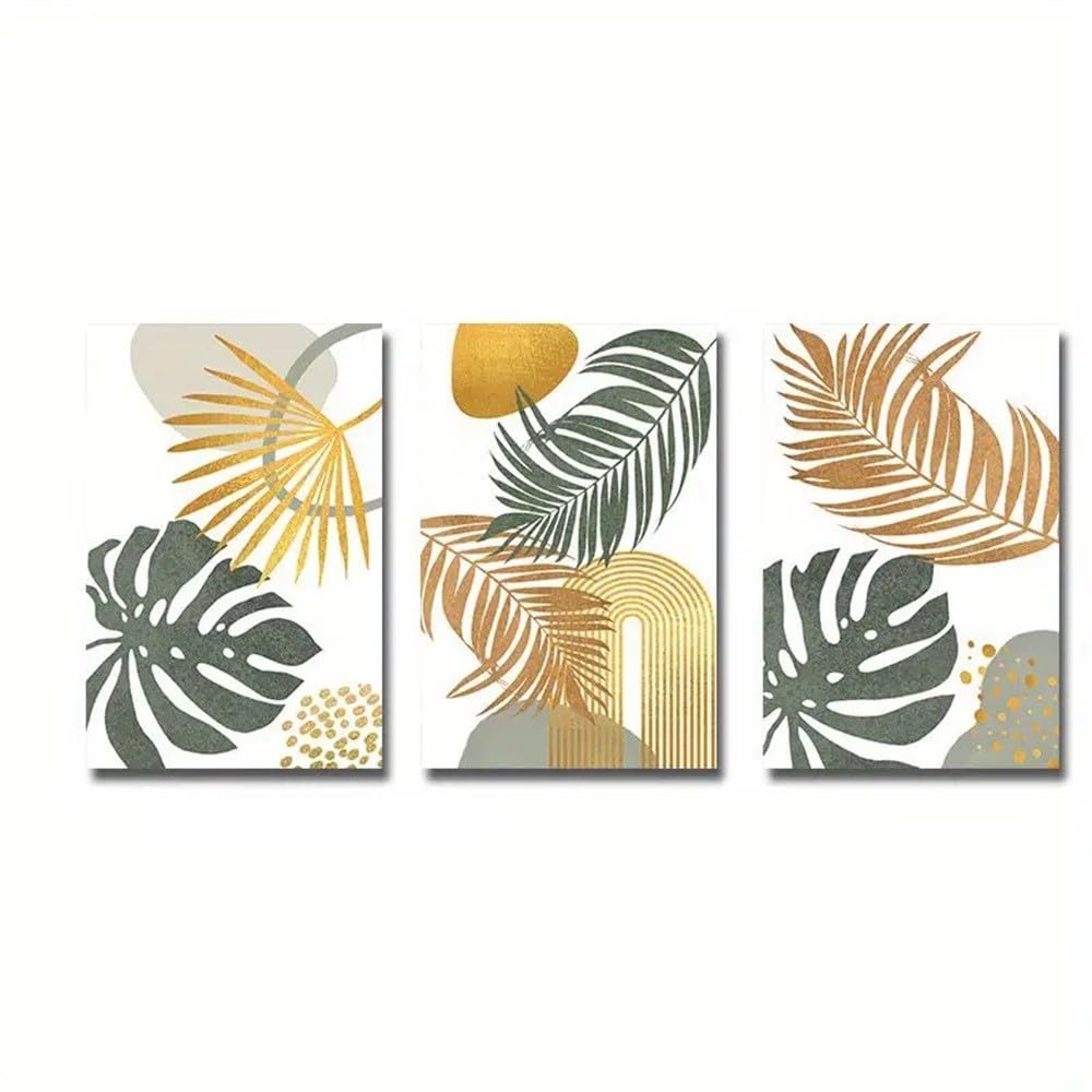 WBYZAC Wall Pictures-Plant Palm Leaf Art Painting, Boho Botanical Abstract Wall Poster, Canvas Print, Modern Picture, for Living Room Bedroom Office Decoration-30 * 50cm*3PCS (No Frame)