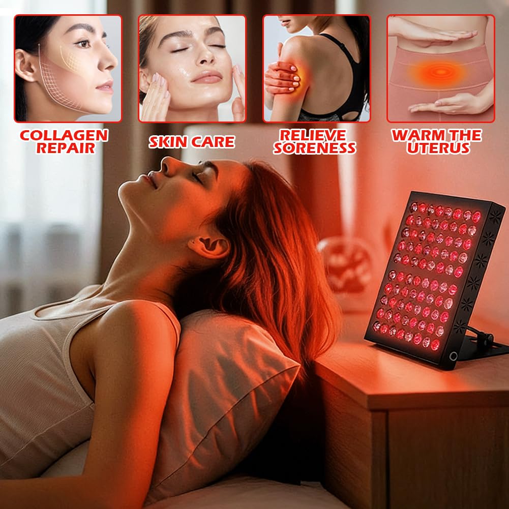 Lampa z czerwonym światłem, lampa na podczerwień, 80 diod LED Red Light, 850 nm i 660 nm, lampa na podczerwień z timerem, urządzenie terapeutyczne 50 W czerwone światło, lampa ciepła do twarzy, całego