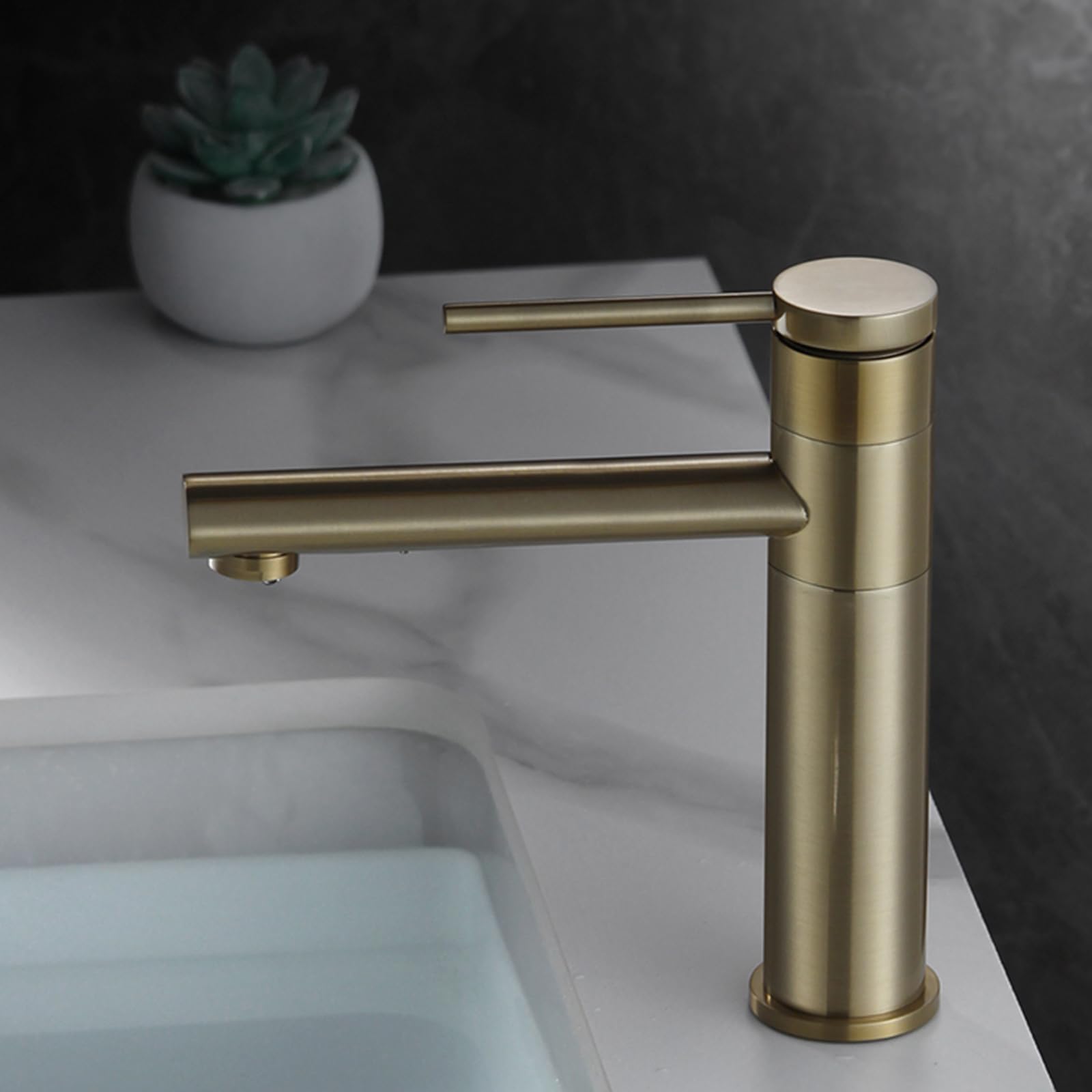 BiaoTeng Wasserhahn Bad Waschbecken Einhebelarmatur Bad Waschbecken Messing Mischbatterie Waschbecken Bad Armaturen Bad, Gebürstetes Gold