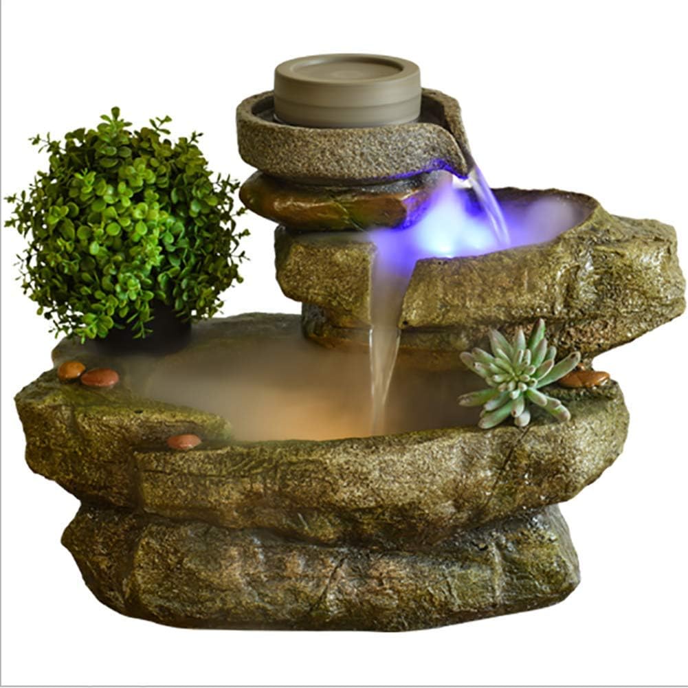 WASDOP Indoor Tabletop Water Fountain Environmental Resin Waterfall Home Decor,Garden Ornaments Feng Shui Ornaments, Water Pump Graphite Glass Ball(31 * 40 * 51Cm)