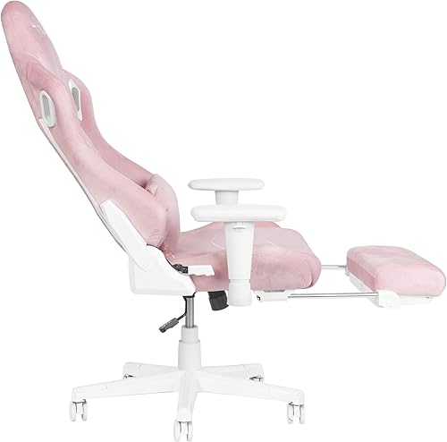 Miniatura 7 de Techni Sport Silla de juegos de terciopelo rosa - Silla de juegos rosa suave aterciopelada - Silla ergonómica para computadora con reposapiés