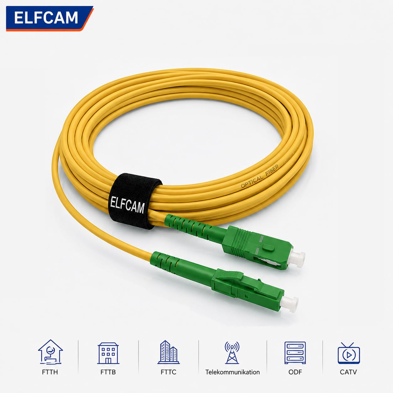 Elfcam® - Cavo Fibra Ottica SC/APC per LC/APC Simplex Monomodale LSZH (1M)