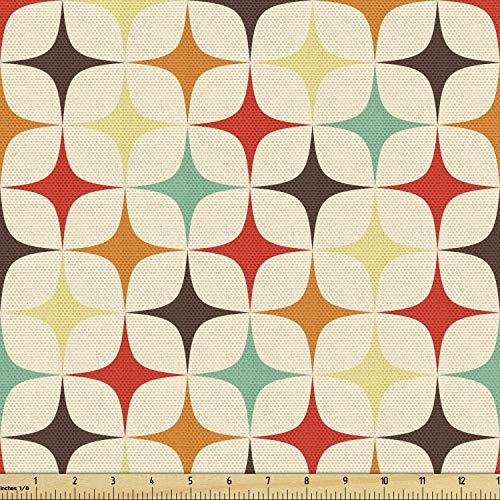 Ambesonne Yellow and Brown Fabric by The Yard, Retro-Themed Geometric with Colorful Stars, Decorative Fabric for Upholstery and Home Accents, 2 Yards, Orange Champagne