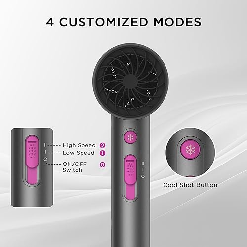 Miniatura 5 de Secador de pelo de secado rápido, secador iónico de 1800 W con botón frío, boquilla giratoria de 360 compacta y ligera para viajes, hogar, salón, 10