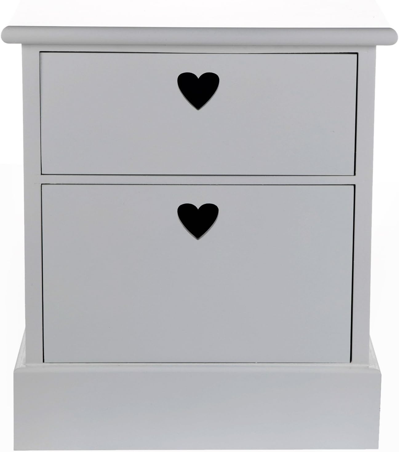 Sylvester Oxford Ltd Pretty Dove Grey Bedside Table with Drawers and heart detail.