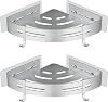 GERUIKE Shower Corner Shelf No Drilling Adhesive Bathroom Shelves Shower Caddy Basket Wall Mounted Shower Storage for Kitchen & Bathroom Organiser Glossy Silver 2 Pack, Aluminium