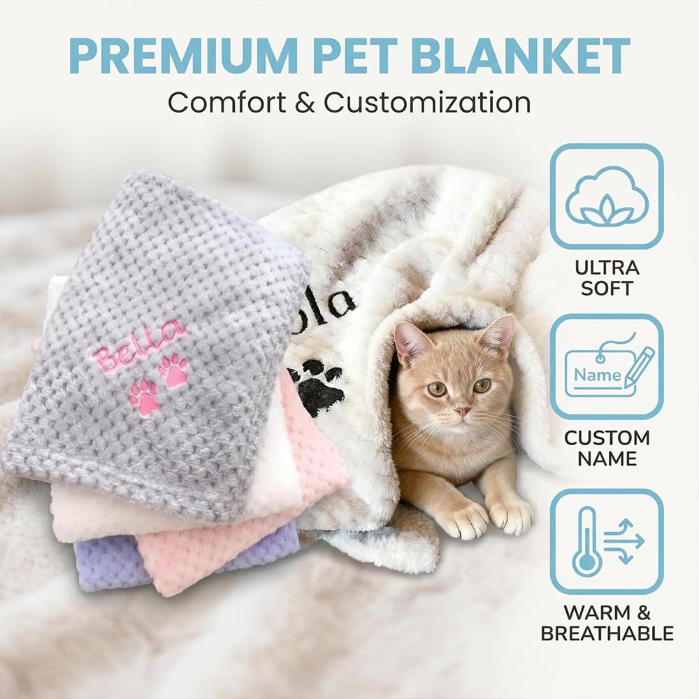 Plaid Chien Personnalisée pour Chien avec Son Nom, Couverture sur Mesure pour Animaux de Compagnie avec Nom et Empreinte, Motifs au Choix, Protection Canapé Fauteuil, Confortable