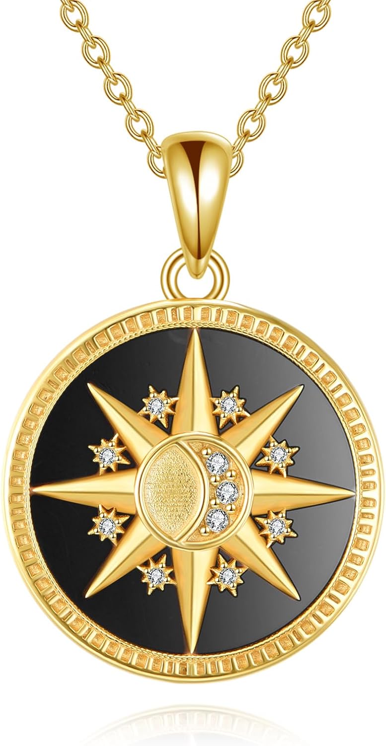 KZX North Star Pendant Necklace for Women Sterling Silver North Star Pendant Necklace Starburst Celestial Jewelry Gifts for Mother Wife Christmas Birthday