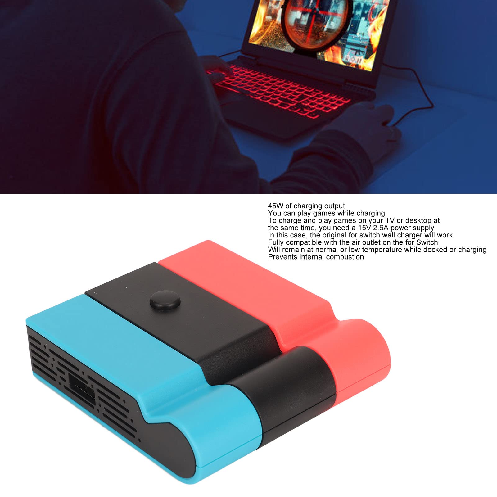 Przenośna stacja ładująca HDMI, stacja dokująca do telewizora do Nintendo Switch/OLED, z dodatkowym adapterem portu USB 3.0, podstawka ładująca (czerwono-niebieski)