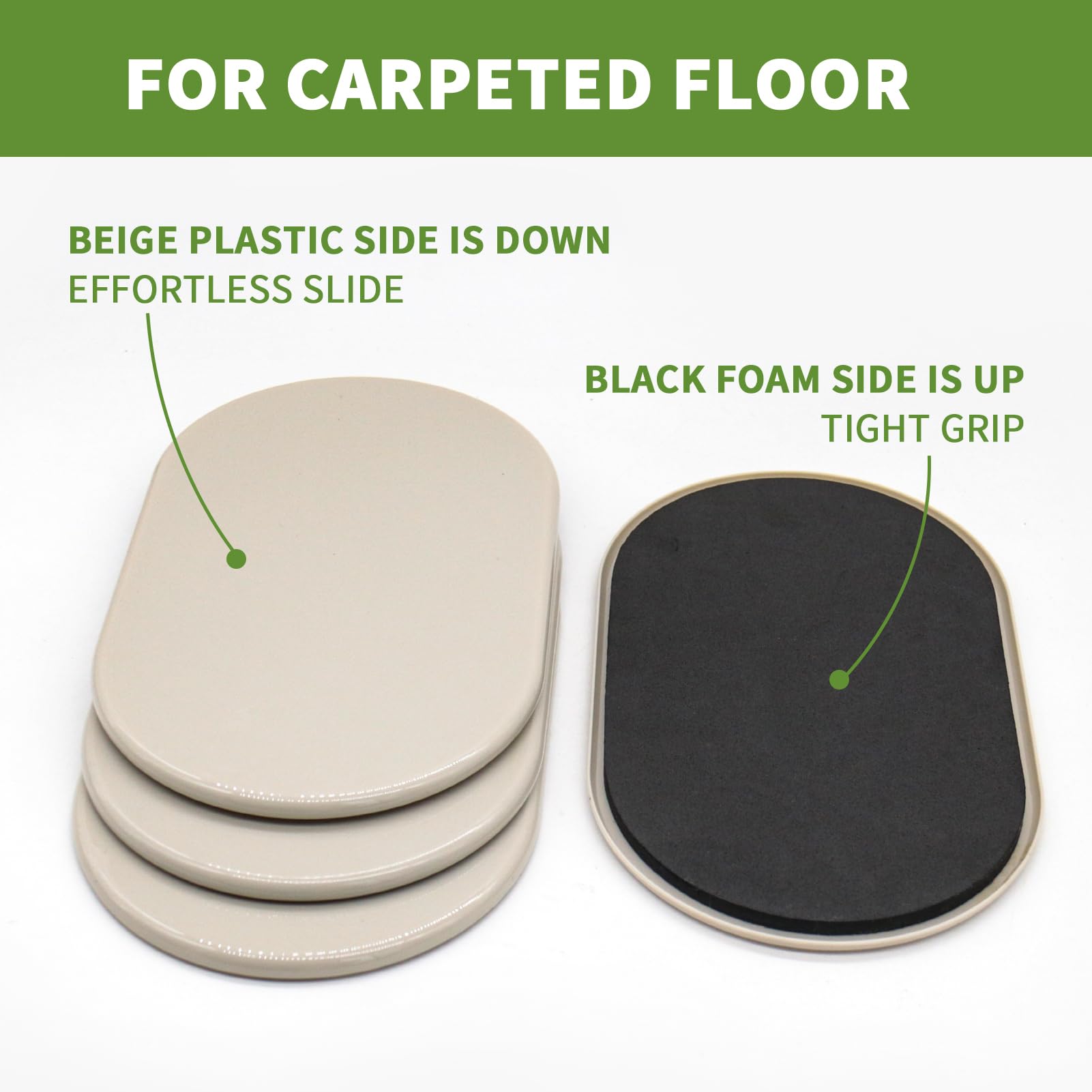 Deslizadores de muebles para alfombras, 4 unidades, 9 1/2 pulgadas, protectores de piso para patas de silla, mueve tus muebles de forma fácil y segura (para alfombras)