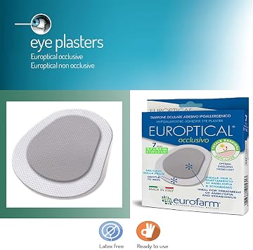 eurofarm Europtical Occlusivo - 2 14 x 3 14 in- Non - Woven Sterile Eye Patch Ready to Use For Strabismus and Prevention and Treatment of Amblyopia (7 Pieces).