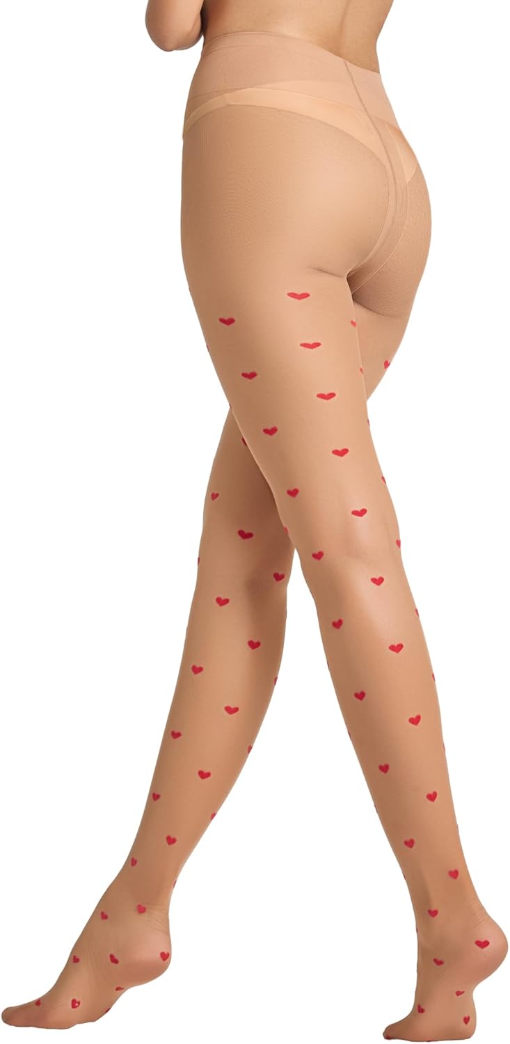 LABELLA 40D Heart Patterned Tights,Semi-Opaque Pantyhose With 3D Heart Design,Holds Shape Perfectly - Image 2