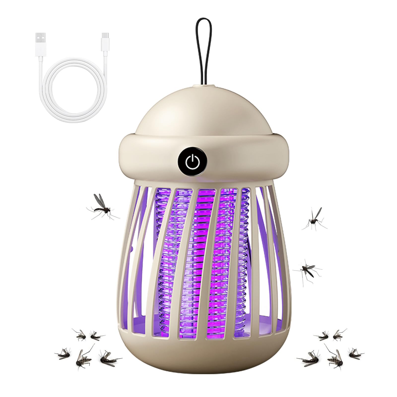 Mosquito Killer Lamp, Electric Fly Killer, Rechargeable 2 in 1 Killer with Ultraviolet Lamp and Lighting Lamp, 360° Attract Insect Fly Zapper for Indoor Outdoor, Home, Bedroom, Camping (White)