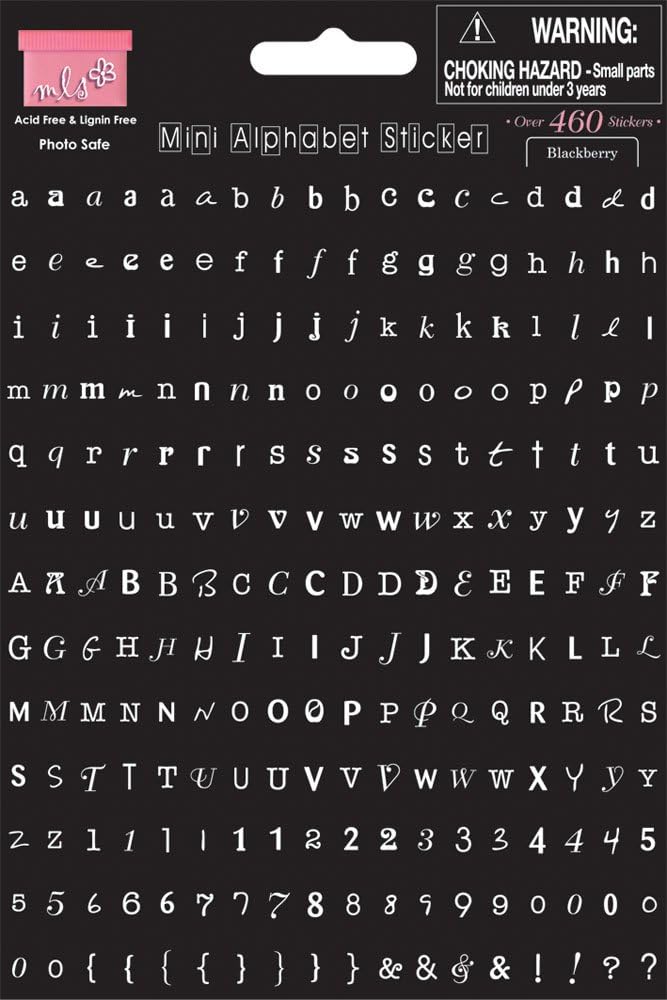 Mini Alphabet Stickers 4-Inch by 6-Inch Sheets, 2/Pkg, Blackberry