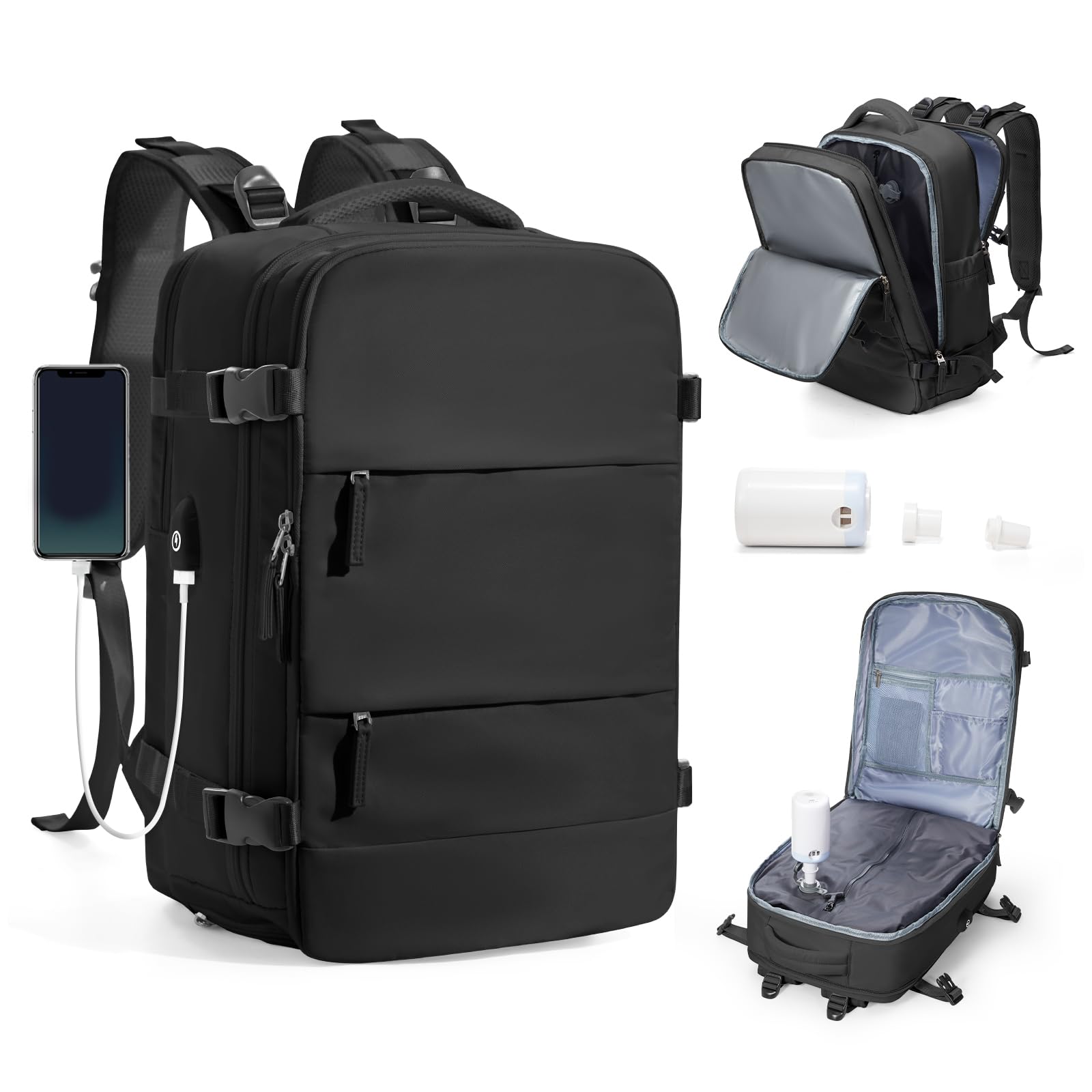 SZSYCN Vacuum Backpack Travel Bag With Pump New Ryanair Cabin Bags 40x30x20 Underseat Carry On Baggage with Compression System For Flights Waterproof Laptop Backpack With USB Port Shoe Compartment