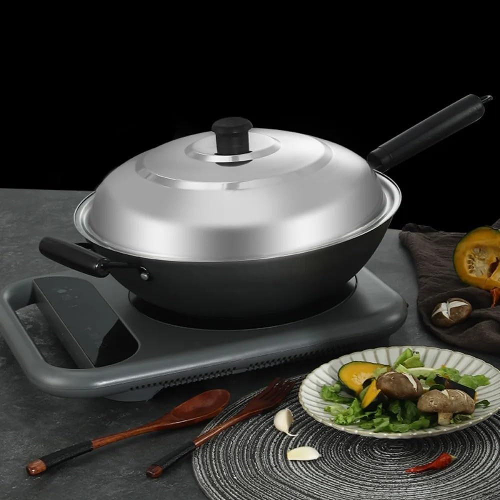 Tapa de Vidro Tapa de olla de acero inoxidable con nudo de plástico negro, antiderrames y antiescaldaduras, redonda, for wok de 32/34/36/38/40 cm(34cm)