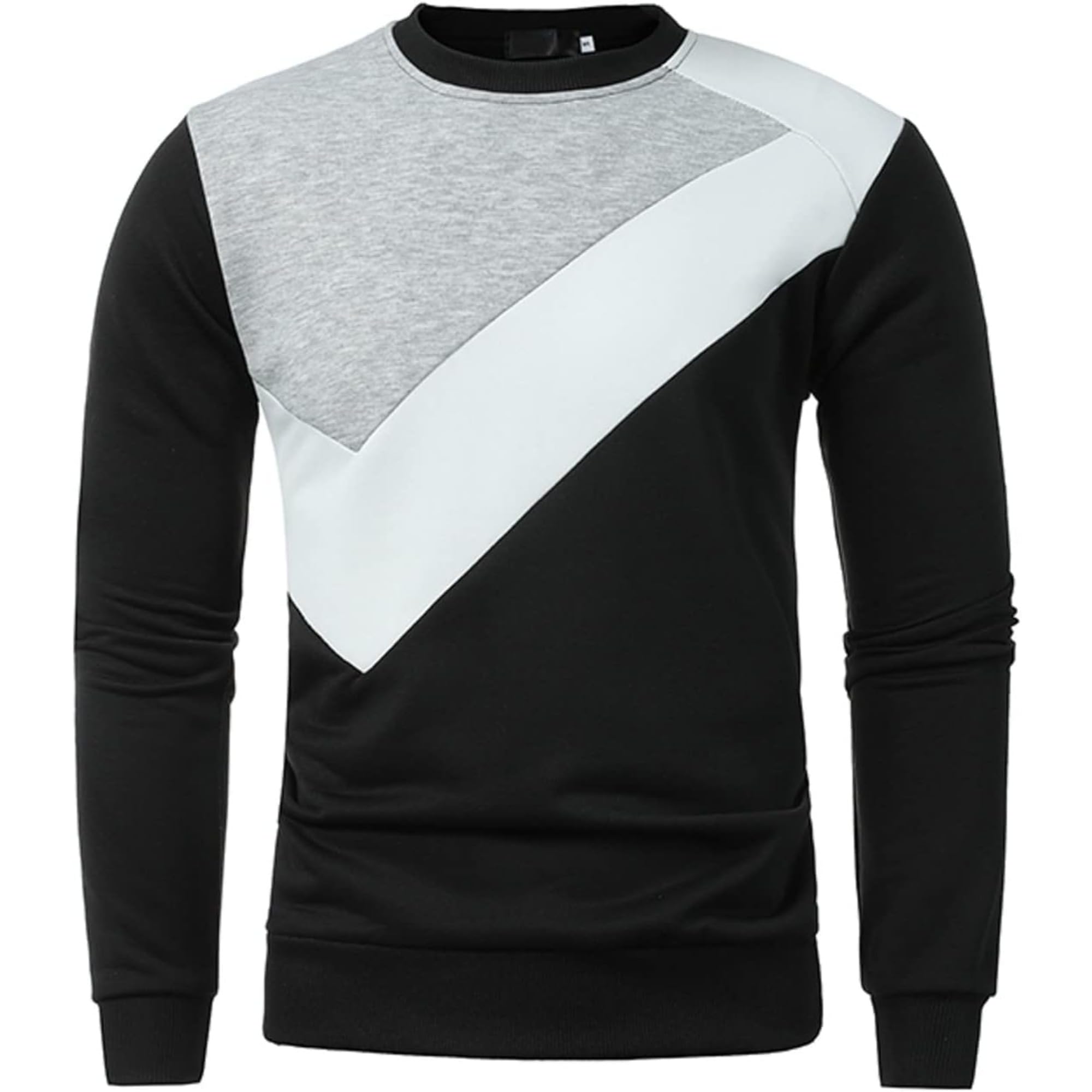 Maiyifu-GJ Men's Casual Colorblock Long Sleeve Pullover Crew Neck Contrast Color Sweatshirt Fleece Novelty Color Block Shirt (Black2,Large)