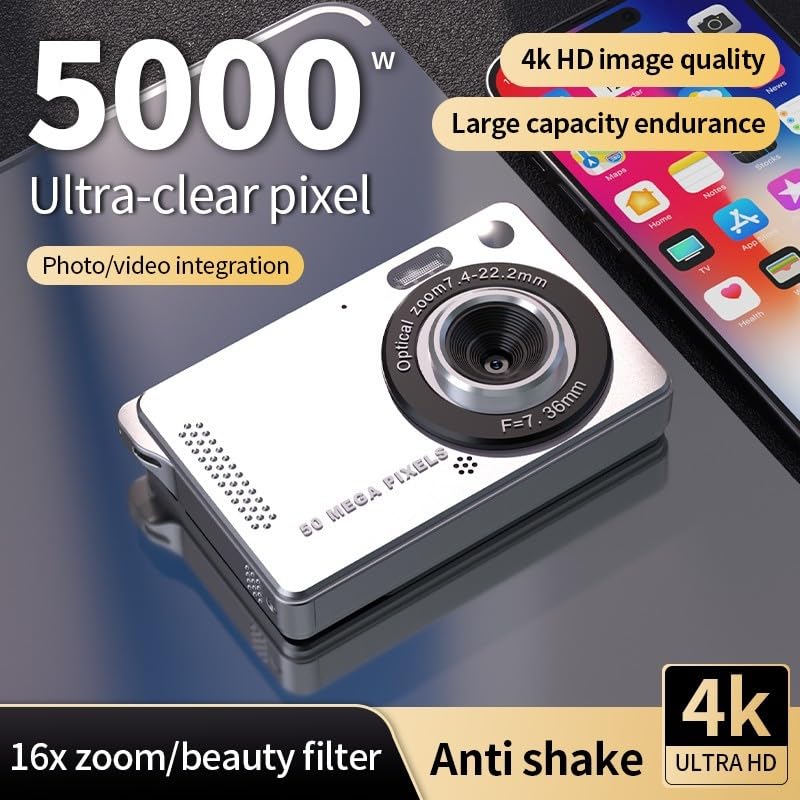 Cámara digital compacta 4K de 50 MP con pantalla de 2.8 pulgadas rosa 3