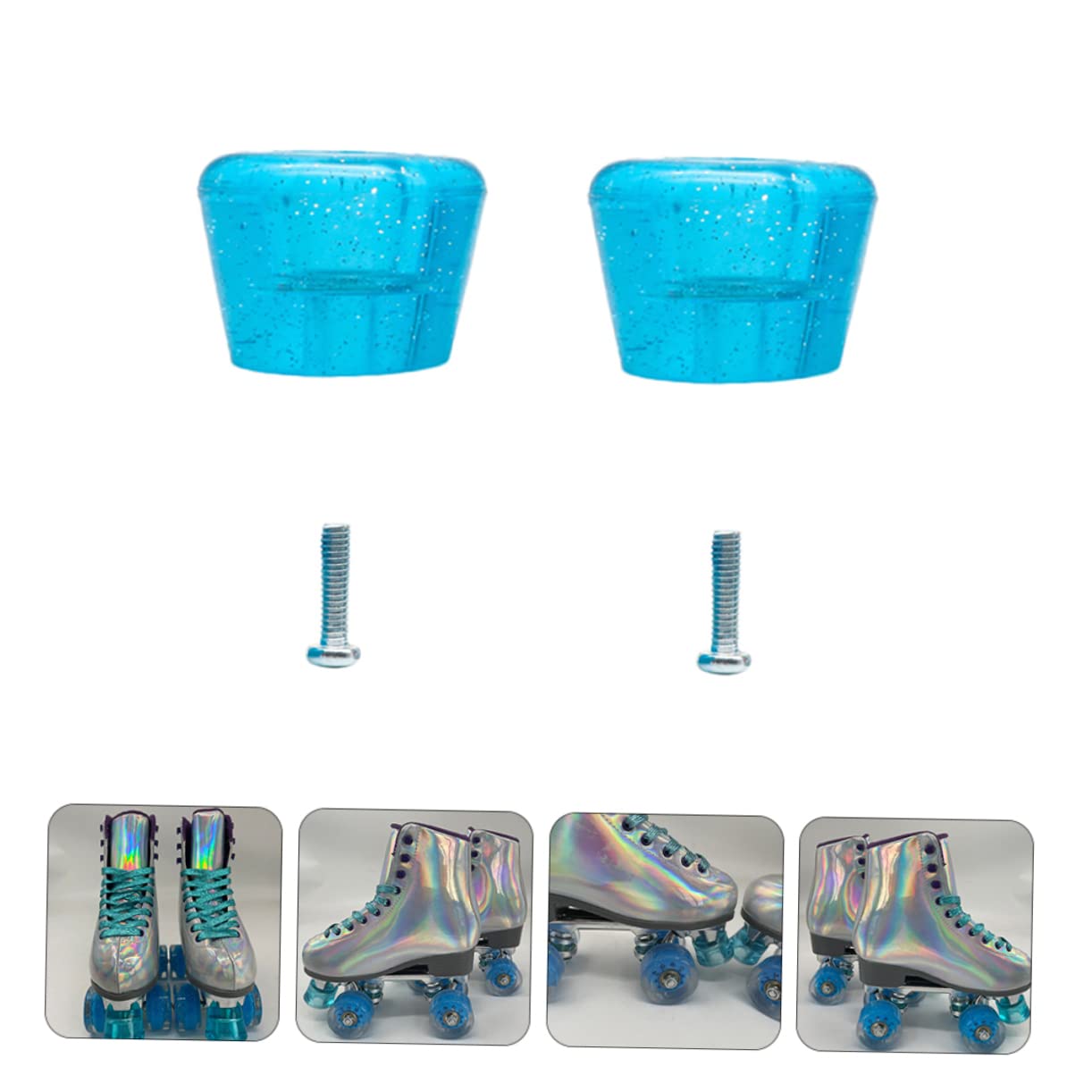 ibasenice Set Freno Pattini a Rotelle Doppio Blocco, Fermapattini Trasparente Blu Viti, Antiscivolo e Resistente, Accessorio per Pattinaggio su Rotelle e Training Sicurezza