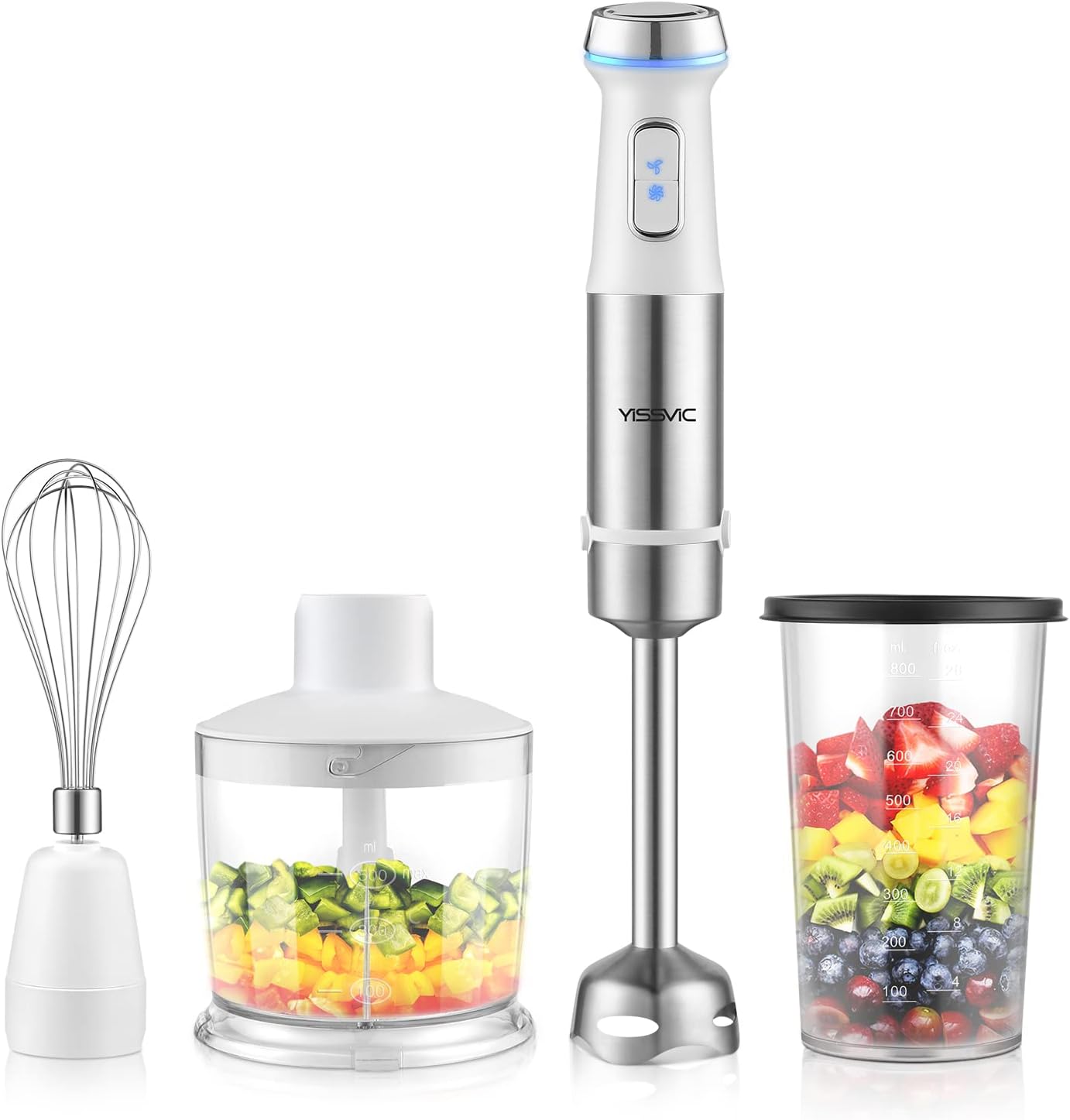 YISSVIC 1100W Hand Blender for Kitchen 4 in 1 Stick Blender with 800ml