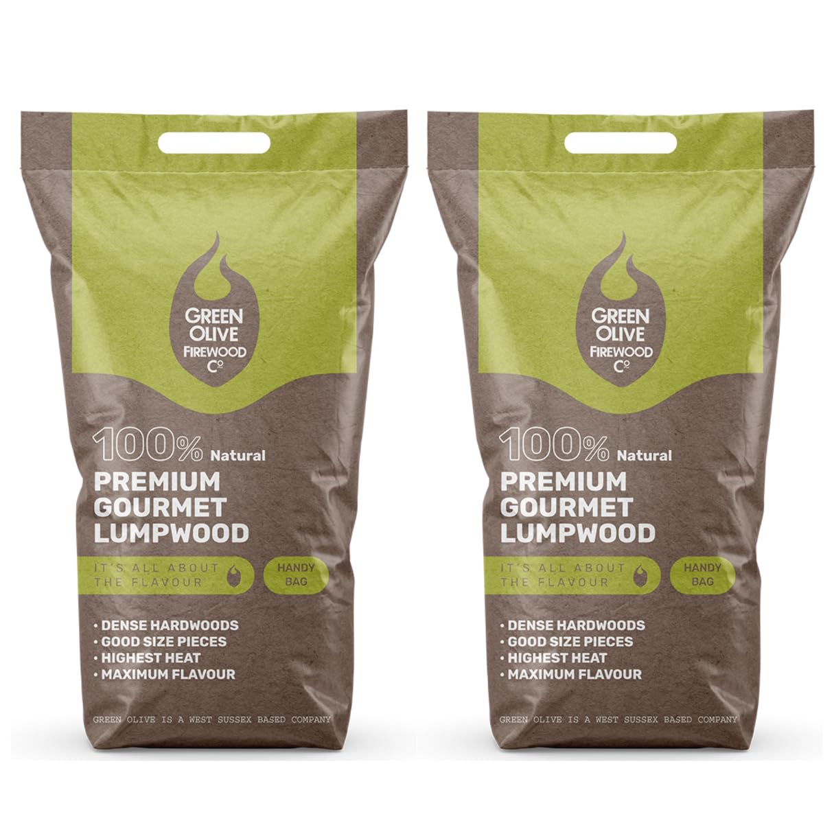 Green Olive Firewood Company 10kg (2 x 5KG) Premium Gourmet Lumpwood BBQ Charcoal Coal, Restaurant Grade Barbecue Charcoal, for Barbecues In Your Garden, Professional Grills, Outdoor Kitchens, Smokers