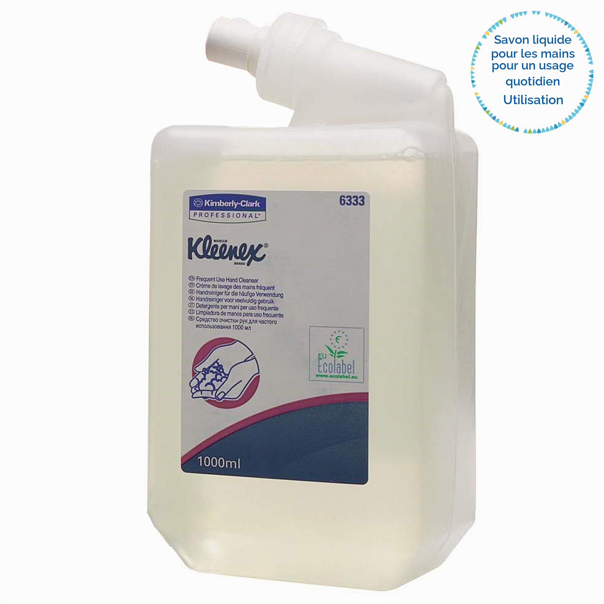 Kleenex® Savon Liquide pour les Mains 6333, Usage Fréquent, Incolore & Sans Parfum, Cartouches Compressibles Recyclables, 6 x 1 Litre (6 Litres au total)