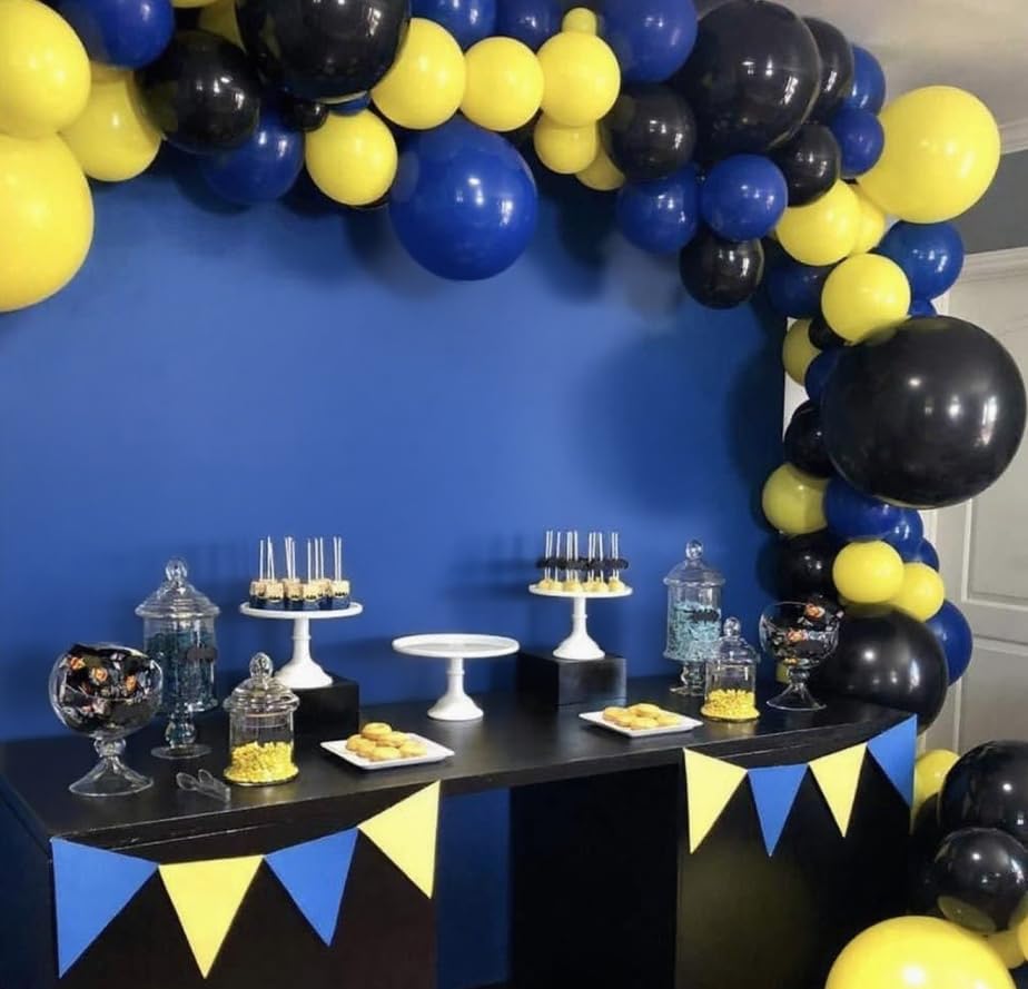 Image of Funhot Blue Yellow Grey Balloons, 60PCS Royal Blue Grey Party Balloons, 12 Inch Matt Yellow Metallic Silver Latex Balloon Helium for Boys Men Baby Shower Graduation Bat Birthday Party Decoration