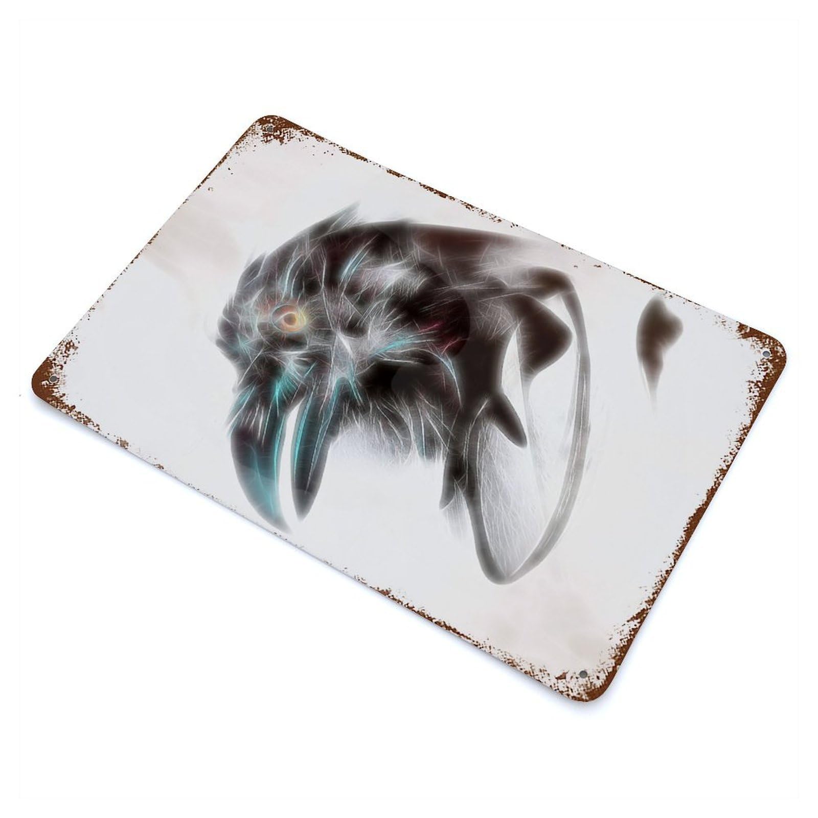 Raven Head Fractal Rust Effect Tin Sign 11.8"x7.9", Rustic Home Decor for Garage, Bar And Workshop Decor