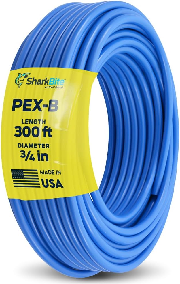 SharkBite U870B300 PEX Pipe 3/4 Inch, Blue, Flexible Water Pipe Tubing, Potable Water, Push-to-Connect Plumbing Fittings, 300 Feet Coil of Piping