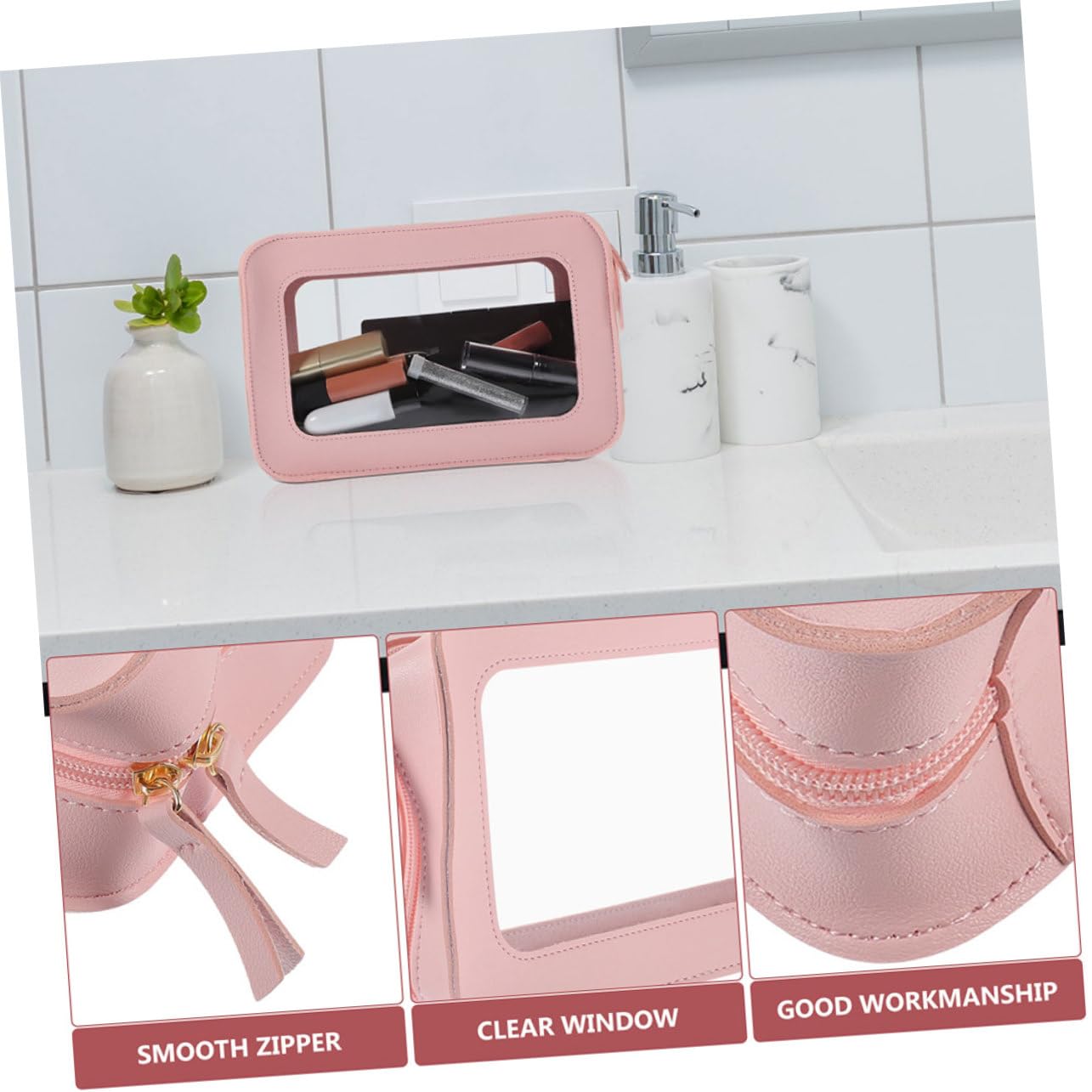 Neceser Transparente de PVC Rosa 2 Piezas para Viaje | Bolsa de Aseo Personal, Almacenamiento Seguro y Revisión Rápida, Formato Ligero para Exterior