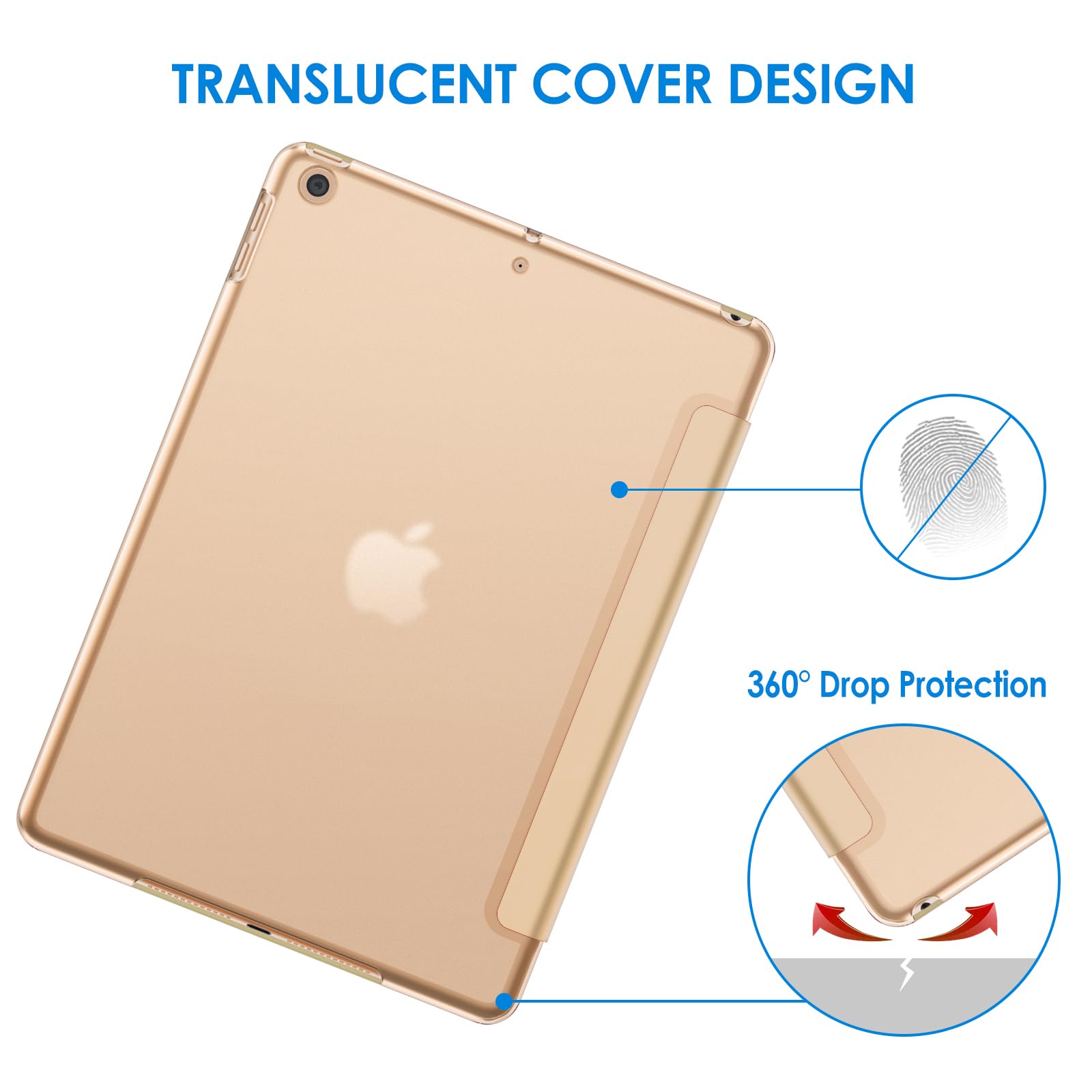 GKABXY Custodia per iPad 9/8/7ª generazione 10,2 pollici (2021/2020/2019), sottile, tripla custodia pieghevole intelligente con retro morbido in TPU e auto sonno/veglia, grigio