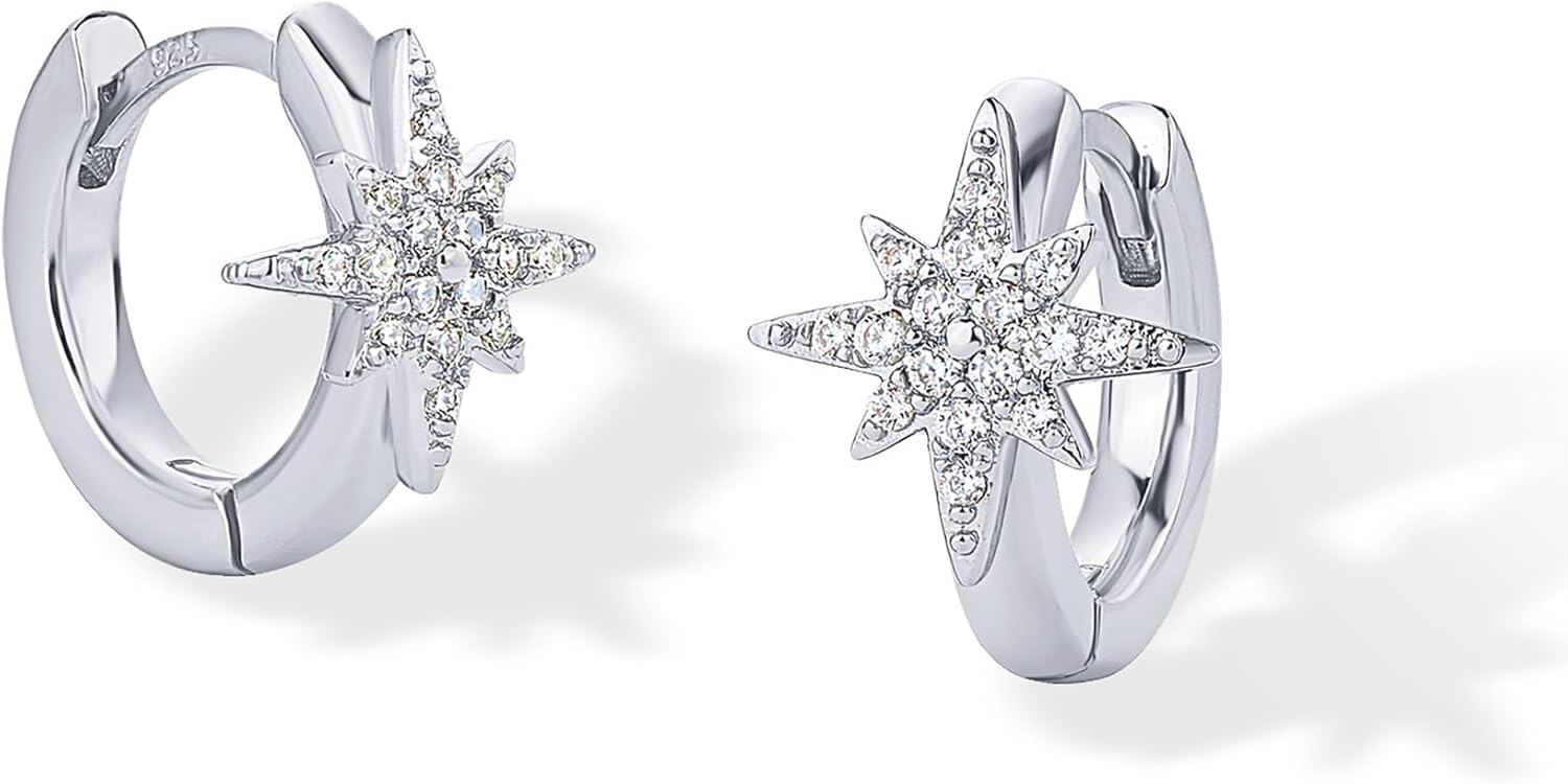 PAVOI 14K Gold Plated 925 Sterling Silver Posts Small Huggie Hoop Earrings for Women - Trendy Celestial North Star, Butterfly, Heart Hoop Earrings - Cubic Zirconia Cute Gold Motif Jewelry - Valentines Day Trendy Jewelry - Image 3