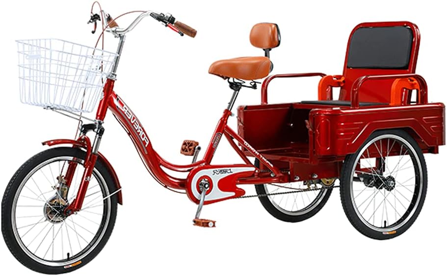 Adult Tricycle 3-Wheel Trike Bike Bicycle Adjustable Backrest Seat Bicycle for Picnic Cycling Pedalling Shopping Work Men & Women