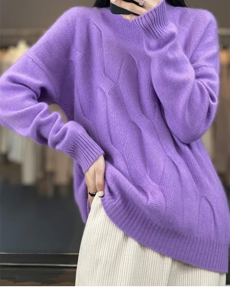 Maglione da donna in lana lavorato a maglia, a collo alto, caldo