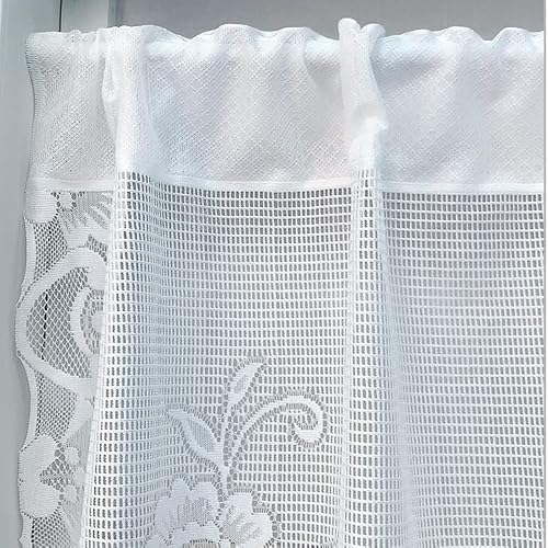 Zzc White Semi-Sheer Floral Lace Curtain Panel Waterfall Swag Valance For Kitchen Half Window&Bathroom Decoration(White Swag 1 Panel W55 L39 Inch) #TOP5