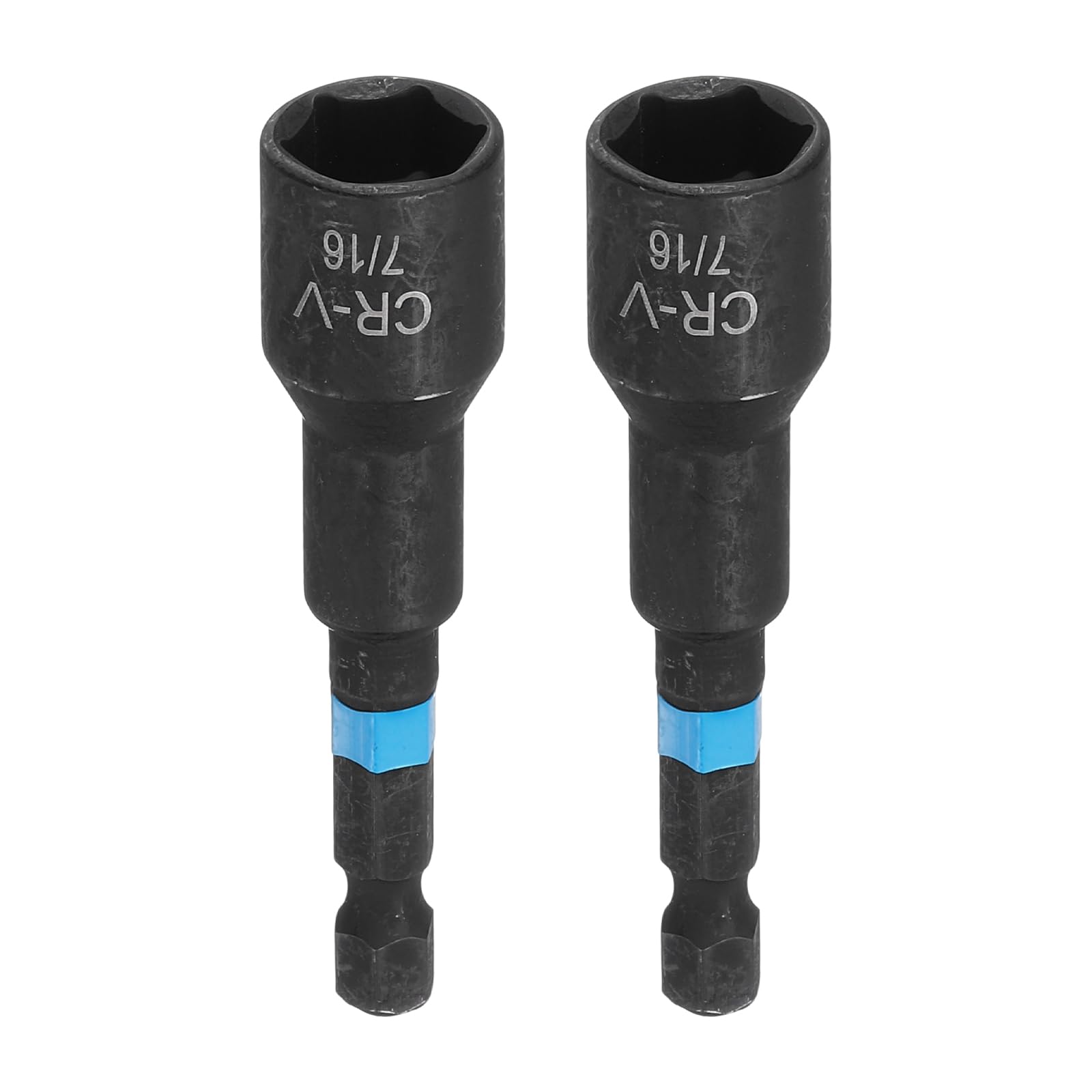sourcing map 2pcs Nut Driver Drill Bit 7/16" Socket 1/4" Hex Shank 2.56" (65mm) Magnetic 6-Point Sockets Quick Change Cr-V Steel Bolt Setters for Power Drill Drivers