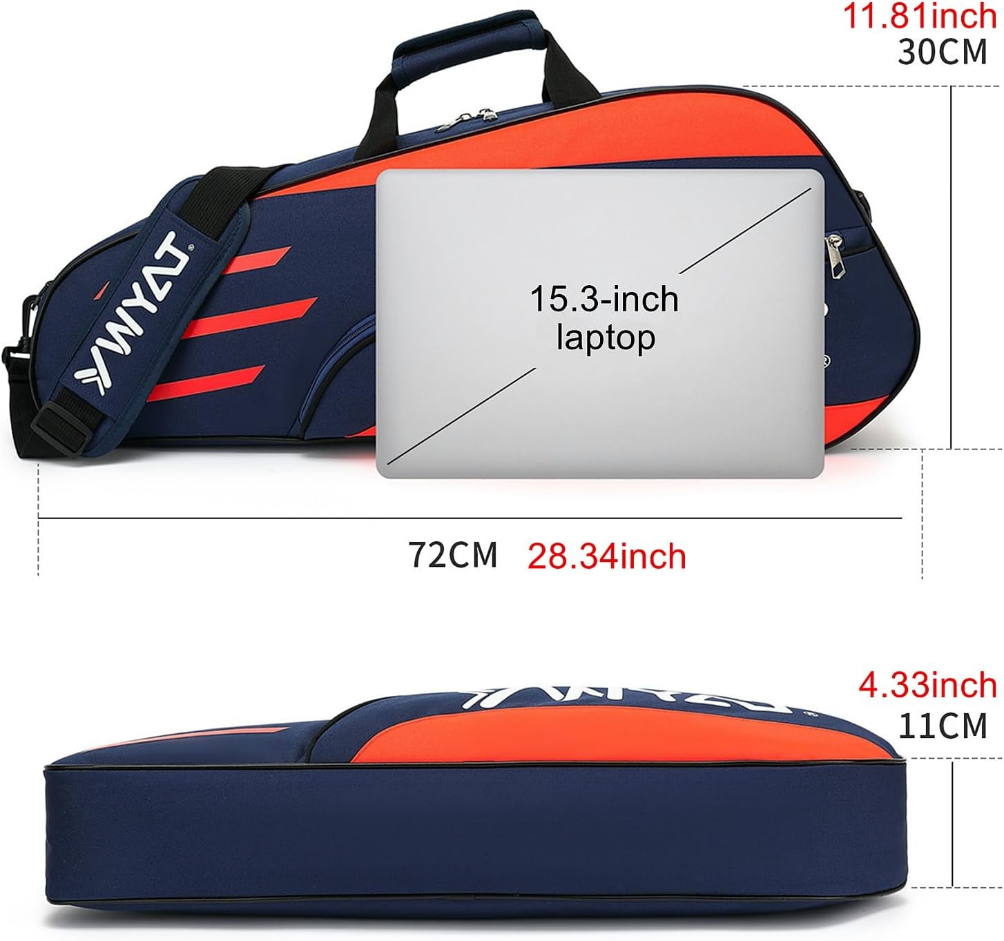UNISTRENGH 3 Racket Tennis Bag with Adjustable&Detachable Shoulder Strap, Super Roomy Lightweight Waterproof Racquet Bag for Tennis, Badminton