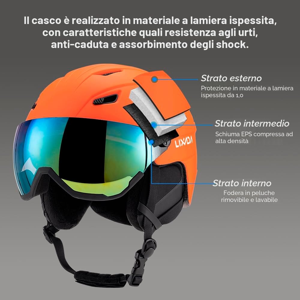 Kavolet - Casco da sci integrato per uomo e donna, casco da snowboard con visiera rimovibile, prese d'aria, resistente, caldo e traspirante, casco da sci per uomo donna