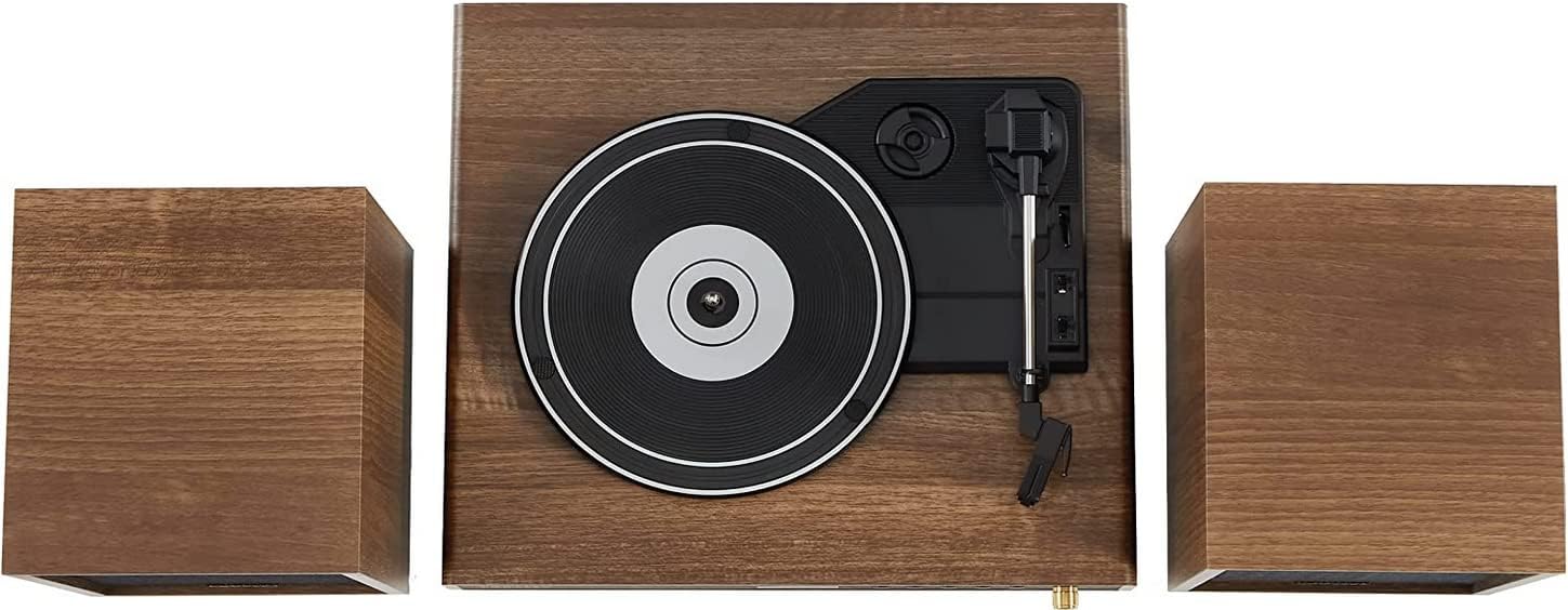 Crosley CR7019A-WA Alto 3-Speed Turntable Shelf System with Bluetooth, FM Radio, and Matching Stereo Speakers, Walnut