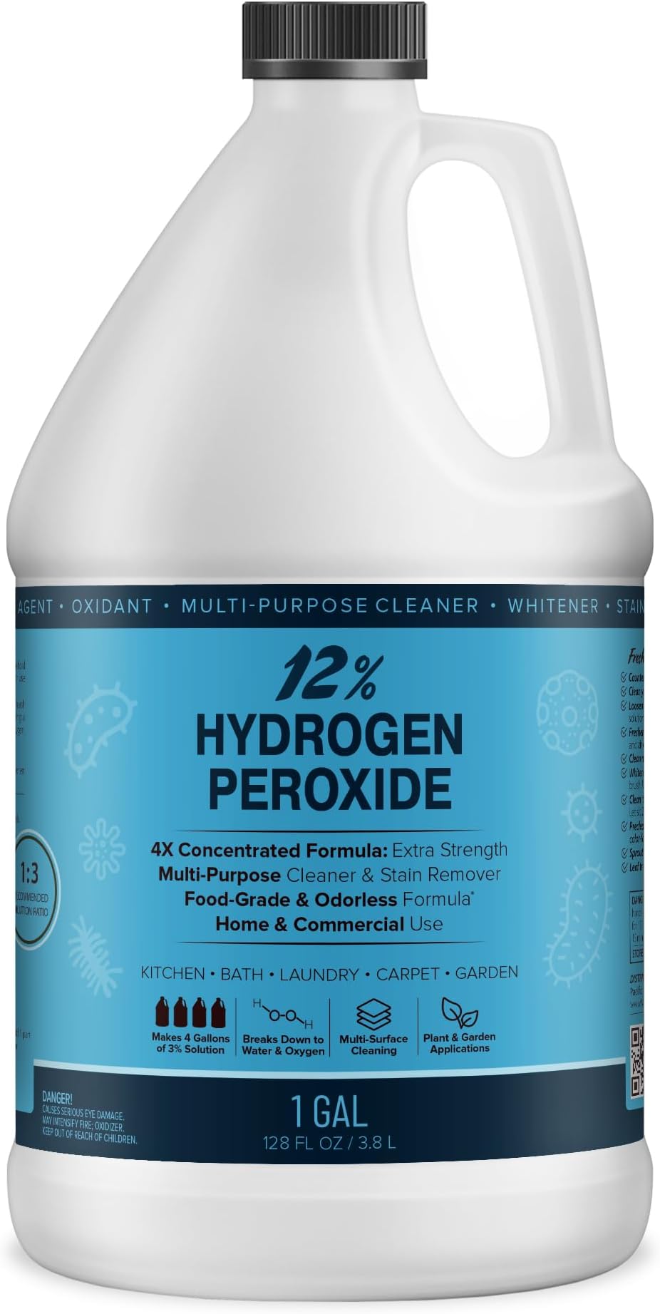MAXTITE 12% Hydrogen Peroxide Solution - 1 Gallon Natural Cleaning Solution for Kitchen, Bath, Laundry, and Home - HDPE Jug with Child-Safe Cap Made in USA