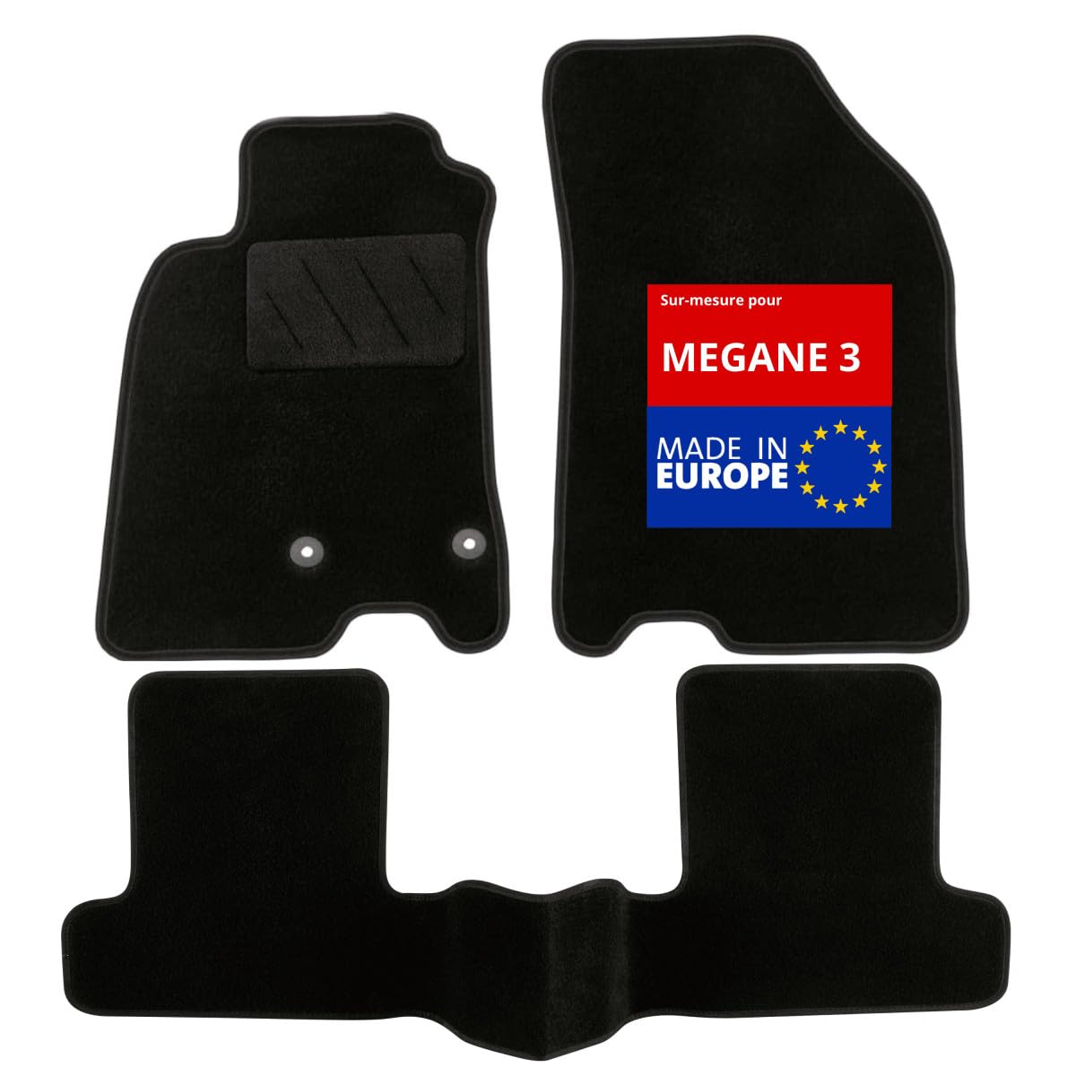 DBS 1763698 Alfombrillas de coche - A medida - Alfombrillas para coche - 3 uds. - Antideslizante - Moqueta en negro 900 g/m² - Aspecto terciopelo - Modelo Star