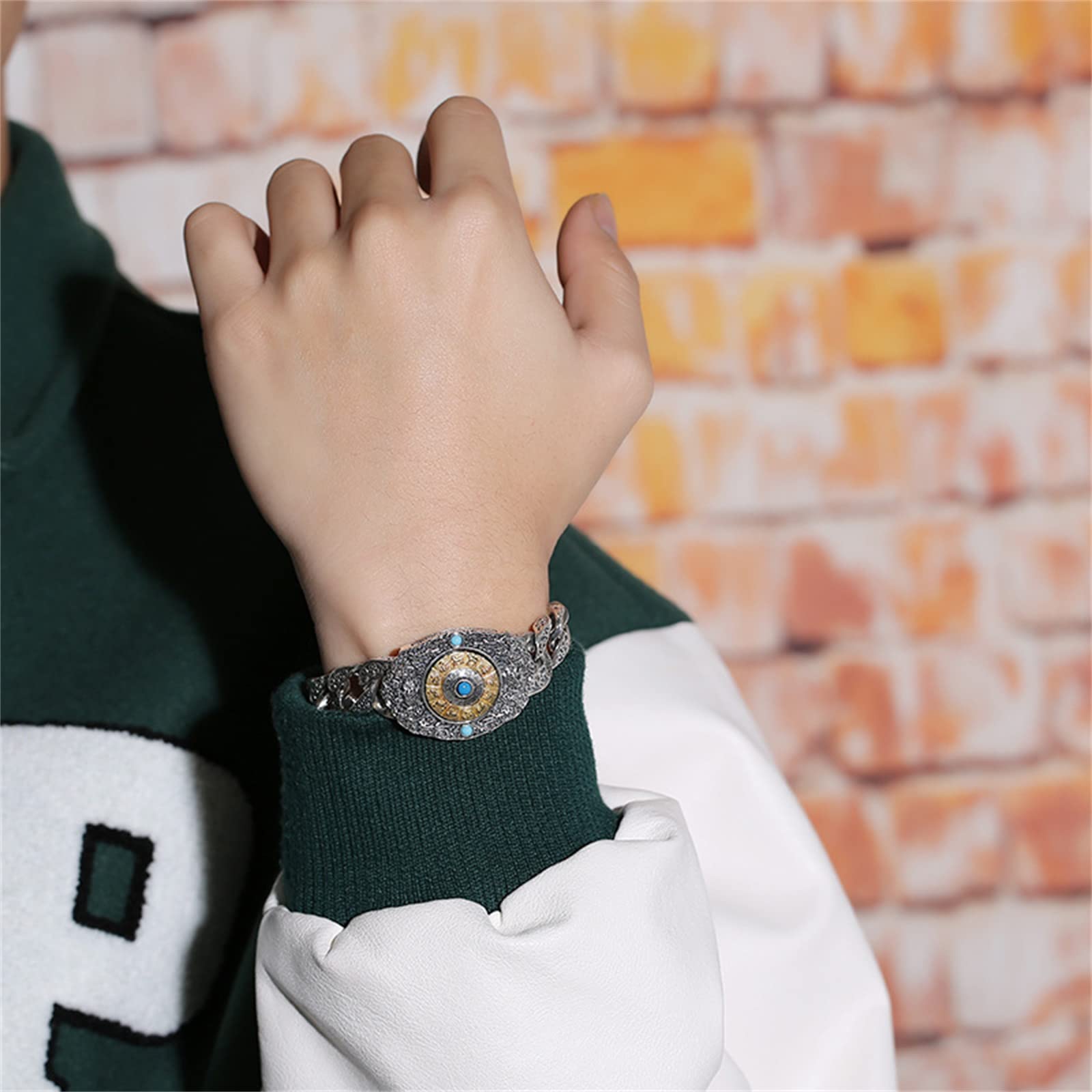 Brazalete taoísta Jiugong Bagua plata ley S925, brazalete plata ley vintage gótico para hombre, Plata, 20 cm